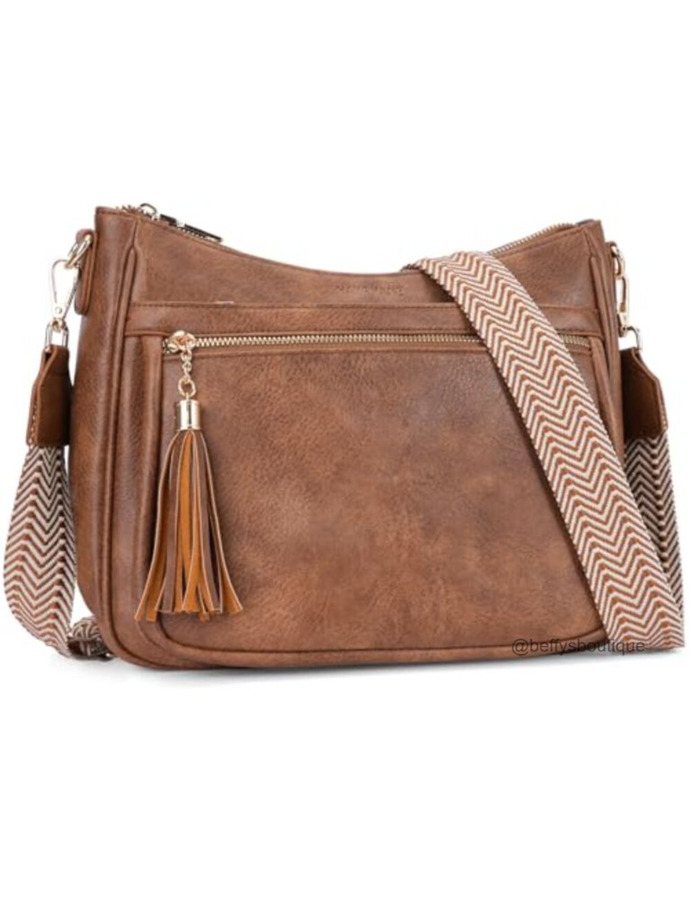 Vegan Leather Medium Crossbody Bag Multi Pocket Shoulder Handbag Tassel